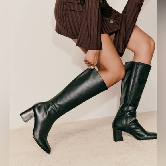 Reformation Shoes - new Reformation Nylah Nappa black leather knee high square toe block heel